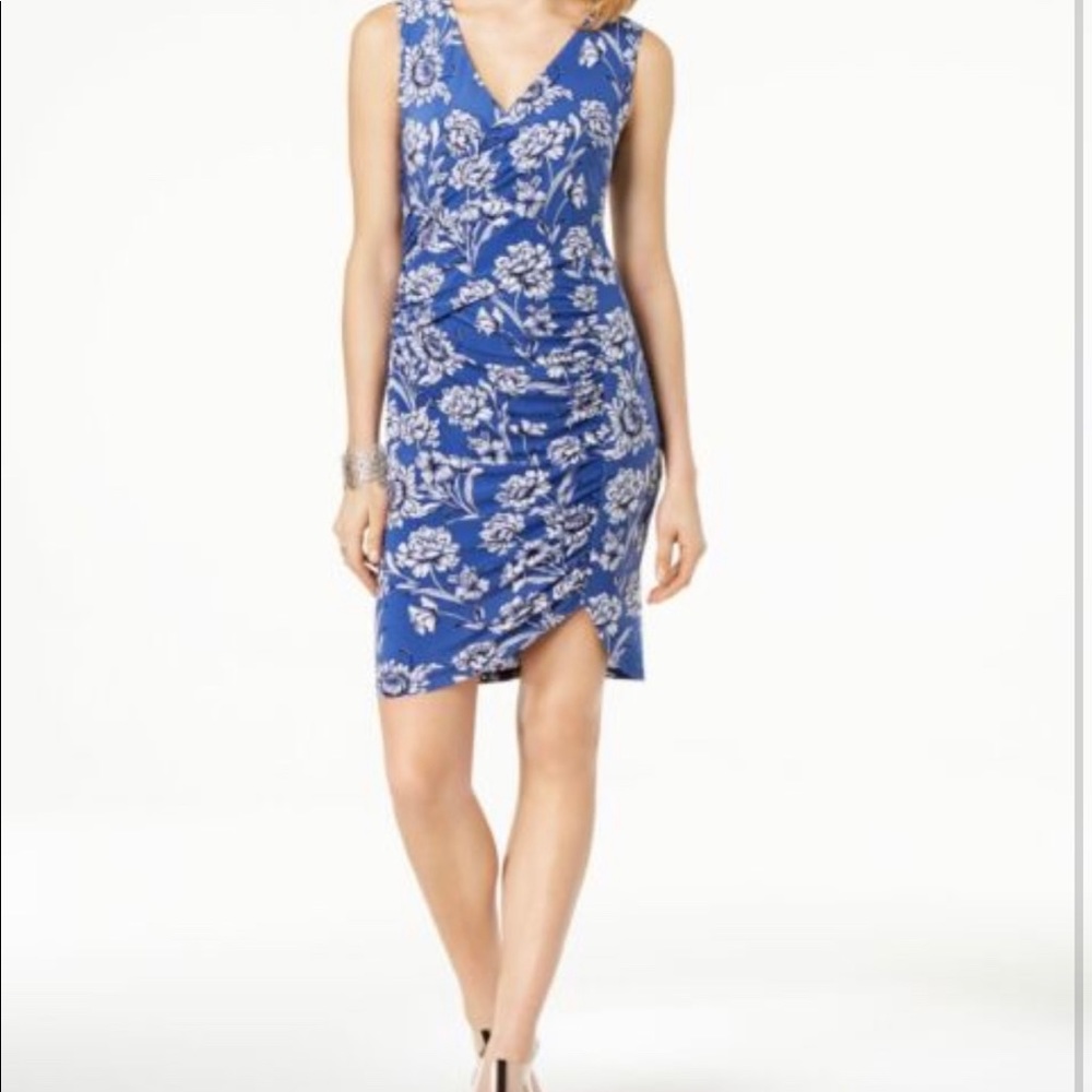 NWT INC Women’s blue floral wrap dress, PL
